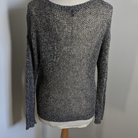 𝅺Eileen Fisher Black Open Weave Sweater M Slouchy Langenlook Layers Sheer - Picture 5 of 12